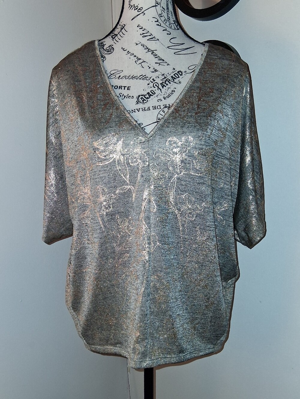 White House Black Market Metallic V-Neck Oversized Top